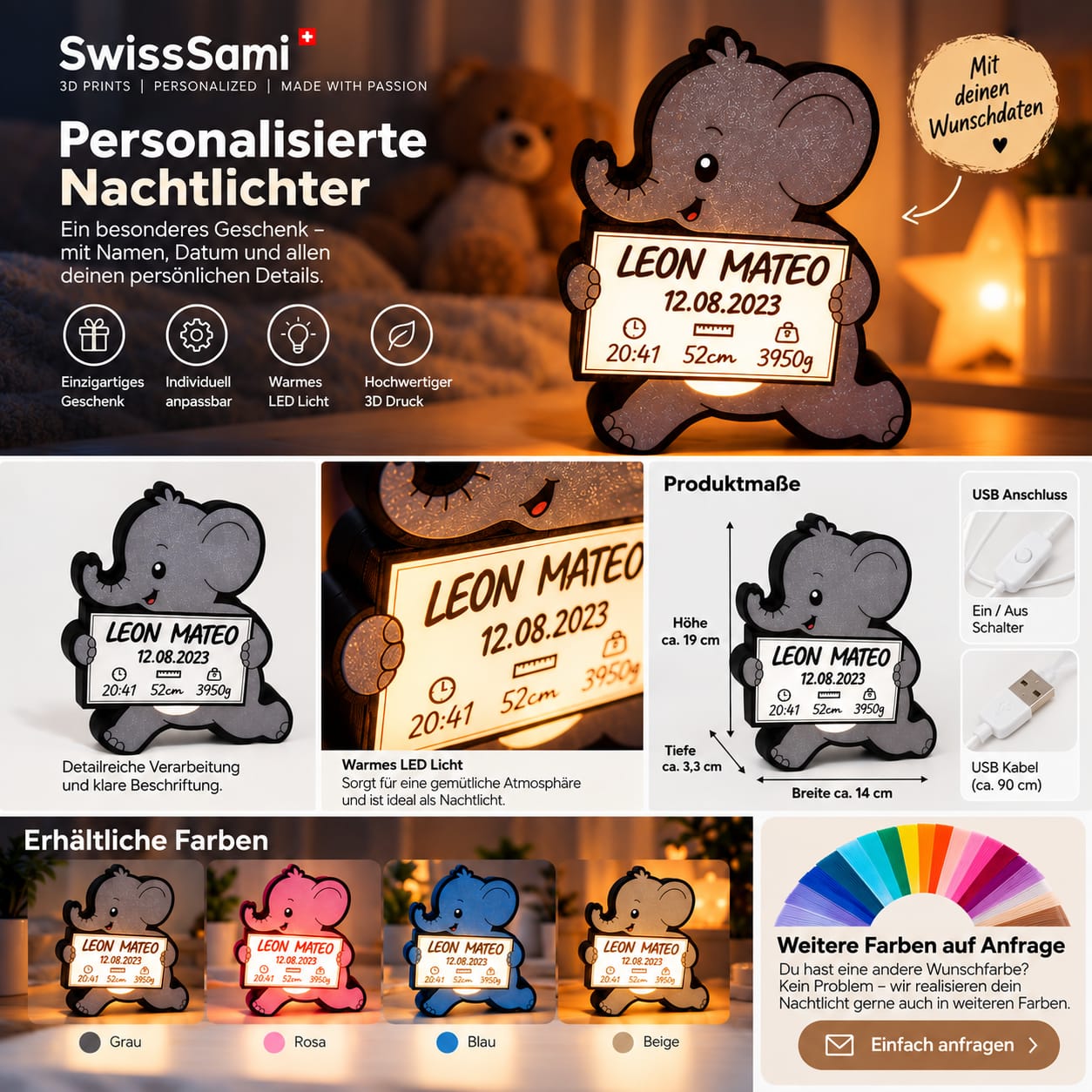 Nachtlicht Elefant