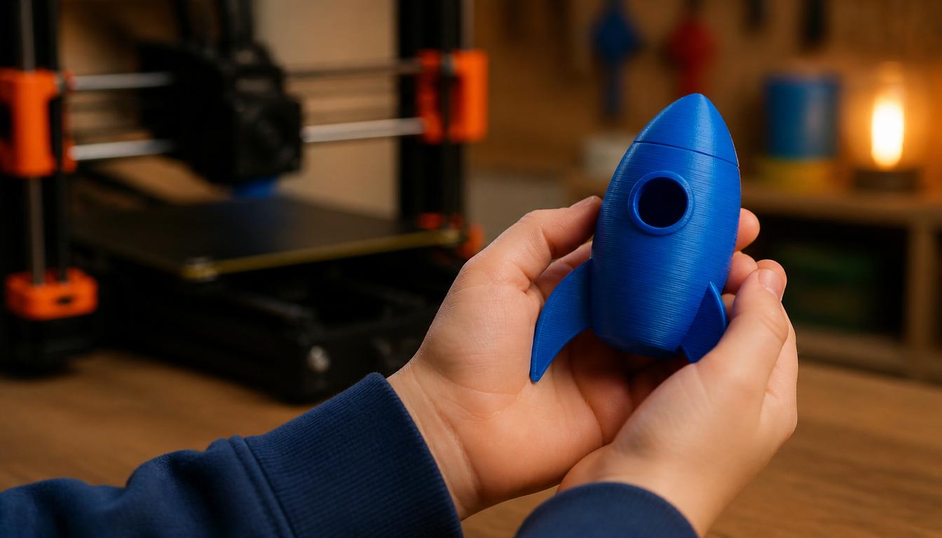 Hände halten ein fertiges 3D-gedrucktes Objekt